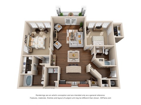 Floor plan for 2 beds, 2 baths, 1414 sqft
